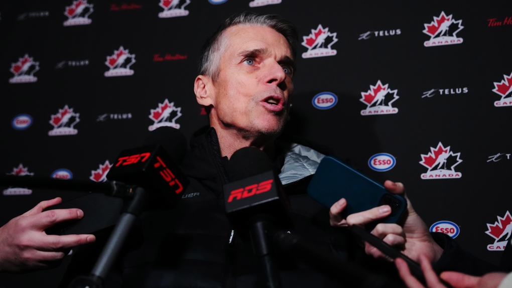Team Canada Head Coach Dave Cameron speaks to the media following the first day of the Canadian World Junior Hockey Championships selection camp in Ottawa, Dec. 10, 2024. THE CANADIAN PRESS/Sean Kilpatrick