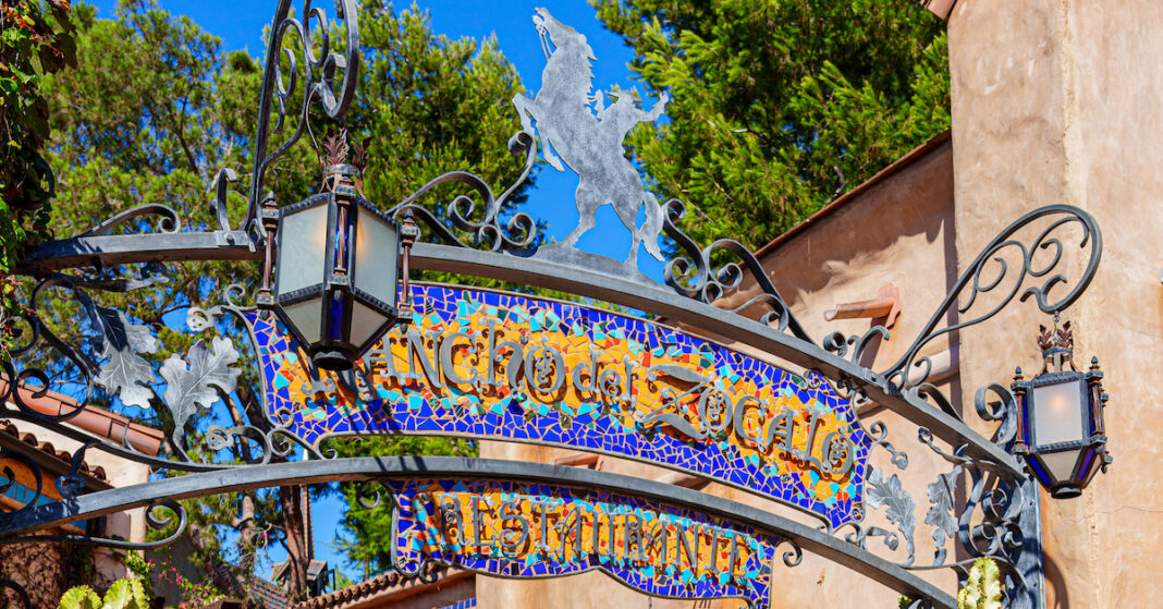 Rancho del Zocalo Restaurante, entrance sign on sunny day