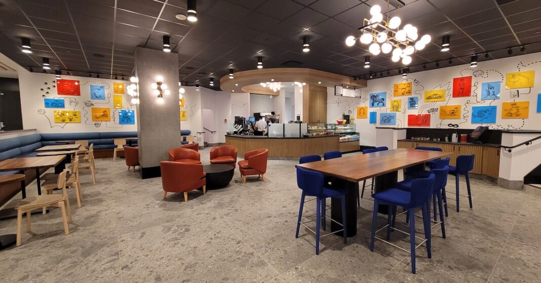 Pixar Place Hotel, The Sketch Pad Café seating area with empty chairs