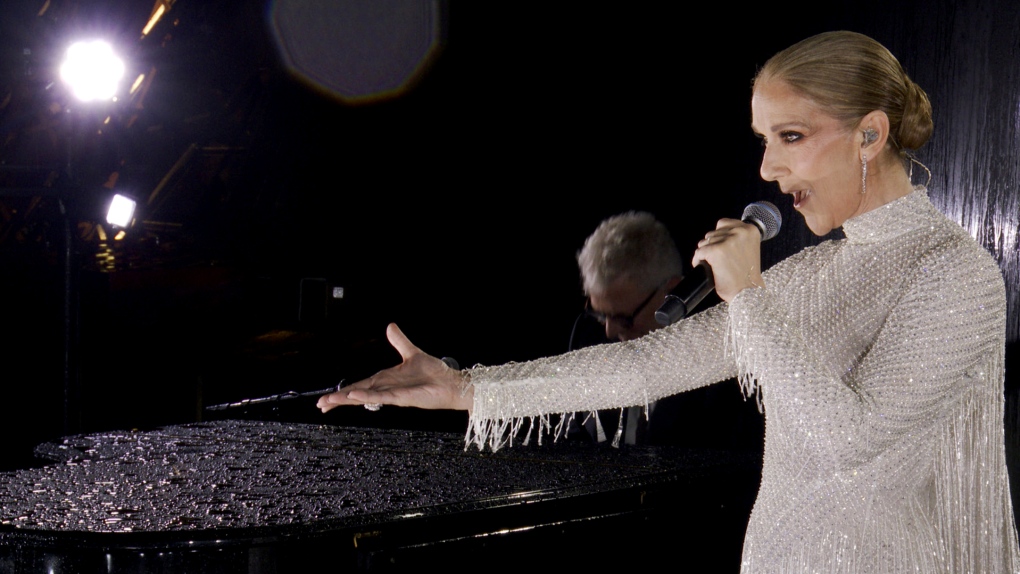 Canadian singer Celine Dion performs during the opening ceremony for the 2024 Summer Olympics in Paris on July 26, 2024. (Olympic Broadcasting Services via AP)